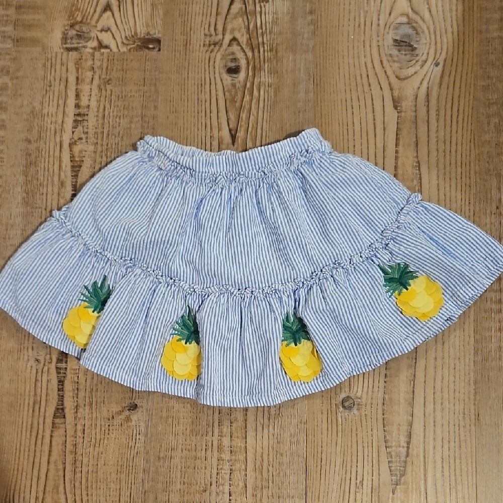 Boden Blue and White Striped Girls Skirt with Pineapple Motif